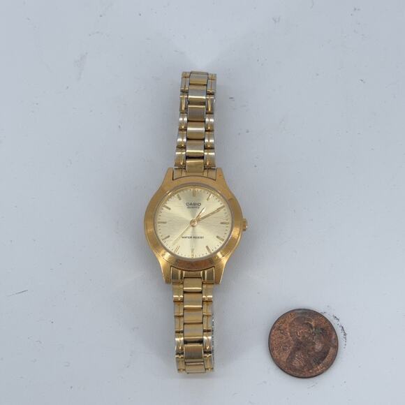 Casio Watch Womens Gold Tone LTP-1128 Quartz Japan Water Resist Stainless Steel - Picture 1 of 7